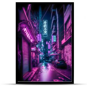 Tokio nocą Anime i manga rysunek ilustracja widoki na miasto fioletowy neon Generatywna sztuczna inteligencja