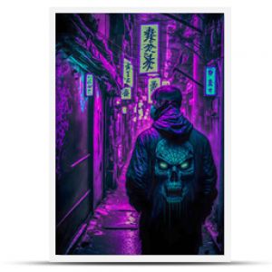 Tokio nocą Anime i manga rysunkowa ilustracja widok na miasto fioletowy neon