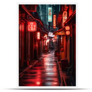 Tokio nocą Anime i manga rysunek ilustracja widoki na miasto czerwony neon Generatywna sztuczna inteligencja