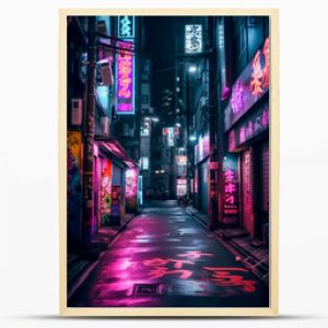 Tokio nocą Anime i manga rysunek ilustracja widoki miasta magenta fioletowy neon Generatywna sztuczna inteligencja