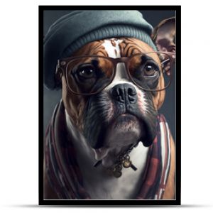 Hipsterski pies ubrany w ubrania i okulary Portret psa Generatywna ai