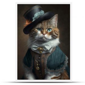 Kot ubrany w ubrania vintage w stylu wiktoriańskim Portret w stylu XIX-wiecznego śmiesznego uroczego kota w ludzkim ubraniu AI g