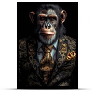 Małpa ubrana w elegancki i nowoczesny garnitur z ładnym krawatem Modowy portret antropomorficznego szympansa, szympansa shoo