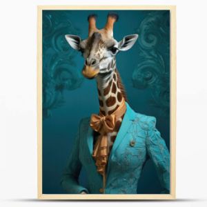 Portret żyrafy w ludzkim ubraniu Kreatywny portret dzikiego zwierzęcia na abstrakcyjnym tle Zwierzę antropomorficzne Utworzono za pomocą