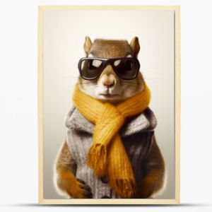 Wiewiórka ma na sobie okulary przeciwsłoneczne z szalikiem i szalik na szyi