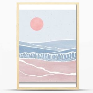 set of creative minimalist modern line art print. Abstract ocean wave contemporary aesthetic backgrounds landscapes. with sea, skyline, wave. vector illustrations