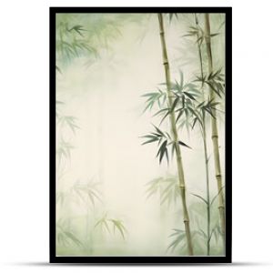 Tall tropical bamboo wall mural painted art, watercolor art style wallpaper background.