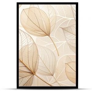 Delicate beige transparent leaves with intricate natural texture and veins create a stunning abstract floral background, perfect for minimalist natural designs and neutral wallpapers.