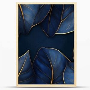 This stunning 3D artwork features dark blue leaves with intricate golden outlines, creating a luxurious floral design that adds depth and elegance to any space with its artistic flair