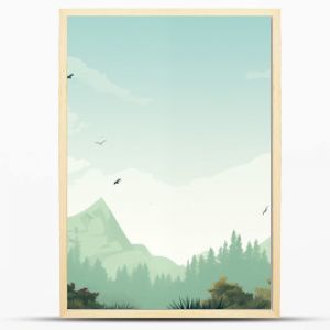 Minimalist Mountain Forest Landscape Wallpaper, Simple Nature Illustration and Tranquil Backdrop, Pine and Spruce Tree Wilderness