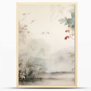 Watercolor pattern wallpaper. Painting of a jungle landscape with birds.