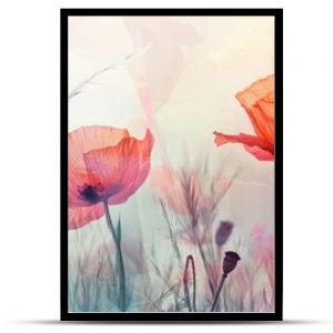 An exquisite and elegant abstract watercolor illustration showcasing vibrant and colorful poppies, making it a perfect choice for spring decor, as well as being an excellent example of botanical art