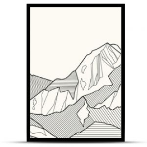 Black and white mountain line arts wallpaper, luxury landscape background design for cover, invitation background, packaging design, fabric, and print. Vector illustration.