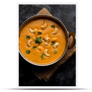 Cashew Curry / Indian kaju masala served in a bowl or pan. selective focus