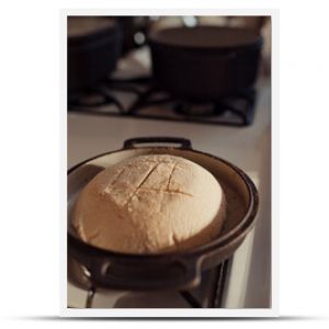 Bread baking on a vintage gas stove