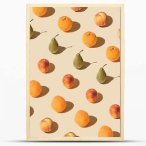 Pattern of colorful fruits on a pastel background. Composition with fresh raw tropical fruit.