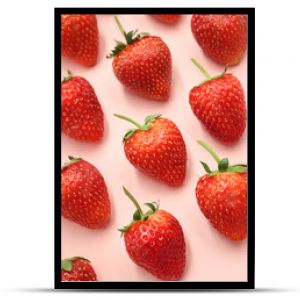 Fresh red strawberry pattern on isolated pink pastel background