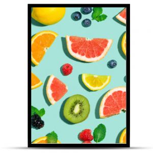 Collection of mixed fruits overhead view flat lay