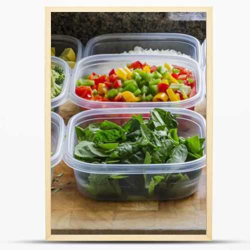 Chopped vegetables in plastic containers