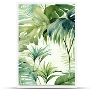 watercolor painting of tropical trees and leaves