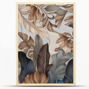 Wallpaper with brown and gold leaves. Light gray marble background. Photo wallpaper in a modern style.