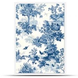 Toile pattern with tree. toile de jouy seamless pattern. Blue and white toile pattern with a watercolor effect. perfect for wallpaper or fabric design. Tile pattern