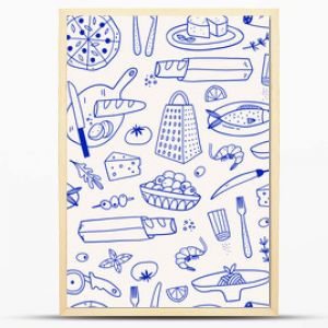 Mediterranean Cuisine Seamless Pattern. Hand Drawn Food Background for Menu design.