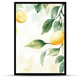 A vibrant watercolor depiction of fresh lemons and green leaves with a soft, neutral background, evoking a bright and cheerful atmosphere