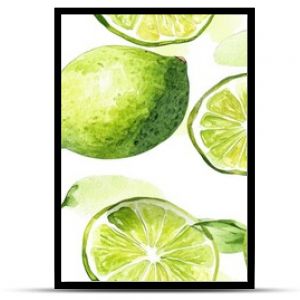 Seamless pattern of hand drawn lime fruit in watercolor