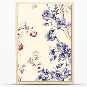 Toile De Jouy vintage floral pattern featuring delicate florals wildflowers and romantic motifs