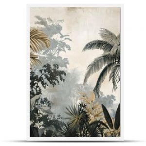 Watercolor pattern wallpaper. Painting of a jungle landscape.