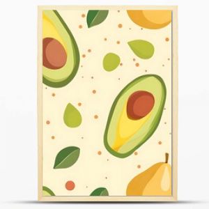 A colorful pattern featuring illustrated avocados and pears on a pastel background perfect for a vibrant design concept. 