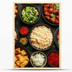 A vibrant assortment of different cuisine dishes perfect for festive gatherings and culinary celebrations. Design for Wall Art, Poster Print, Wallpaper & Background