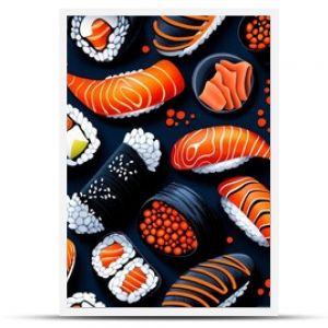 Hand-painted sushi pattern, seamless background, flat design illustration