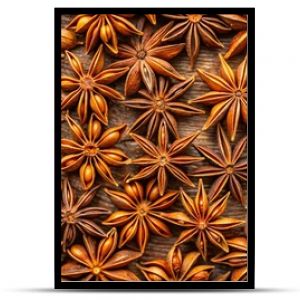 Top View Anise Texture. Pattern with anise. Creative autumn concept. Fruit banner. autumn background. Flat lay. Template