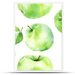 Hand drawn watercolor painting of green apples on a white background vibrant seamless pattern design