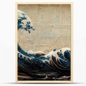 Great wave in ocean as Japanese style illustration wallpaper