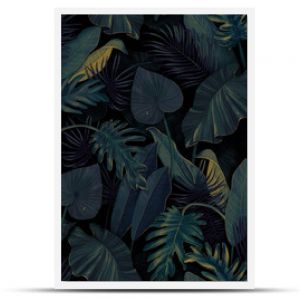 Botanical illustration. Tropical seamless pattern. Rainforest, jungle. Palm leaves, monstera, colocasia, banana. Hand drawing for design of fabric, paper, wallpaper, notebook covers