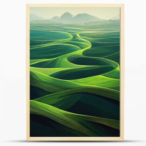 Abstract green landscape wallpaper background illustration design with hills and mountains