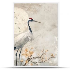 Elegant crane illustrations in Japanese style, subtle background patterns, artful and engaging designs , high resolution DSLR, 8K, high detailed, super detailed , ultra HD, 8K resolution , up32K HD