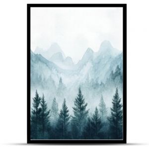 Watercolor of landscape forest misty mountains horizon and fog and hills,pine tree fir tree,Autumn forest background,drawn by hand,Autumn illustration design elements for landscape,wallpaper.