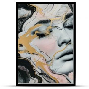 Ethereal Female Portrait with Marble and Gold Veins A captivating blend of luxurious marble textures intertwined with delicate gold accents, forming an abstract female visage.