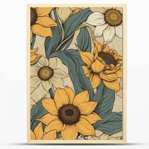 Timeless Botanical Charm: Sunflowers and Daffodils in a Vintage Floral Pattern