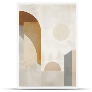 Minimalistic abstract digital painting featuring an earthy toned composition with simple geometric shapes gradients and architectural motifs in a clean Bauhaus inspired layout 