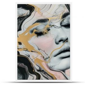 Ethereal Female Portrait with Marble and Gold Veins A captivating blend of luxurious marble textures intertwined with delicate gold accents, forming an abstract female visage.