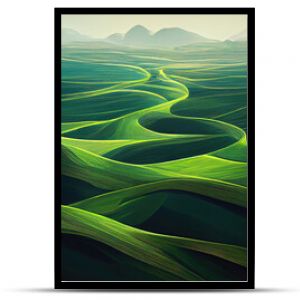 Abstract green landscape wallpaper background illustration design with hills and mountains