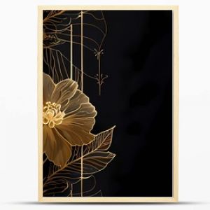 An elegant and luxurious illustration featuring a background with gold flowers made of thin golden lines on a dark background, creating a delicate floral texture. This illustration exudes opulence and