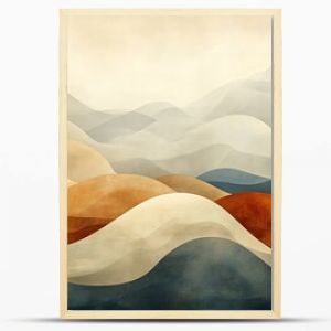 Abstract watercolor landscape of rolling hills in muted earth tones.