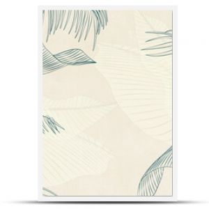 Abstract botanical art background with tropical palm leaves hand drawn in line art style. Vector banner with exotic plants for the design of wallpaper, textiles, print, interior.