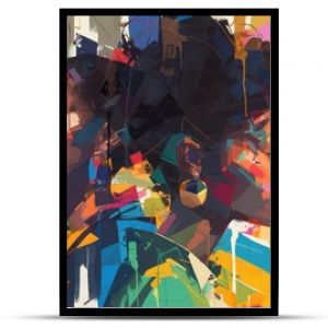 abstract colorful painting of group portraits, african american women and men -